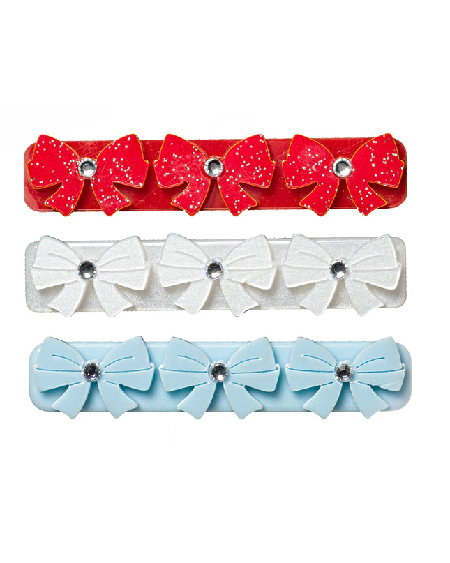 3 hair clips with red, white and blue bows