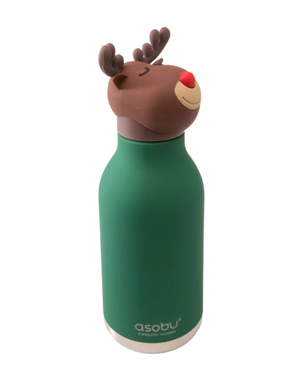Green water bottle with reindeer top