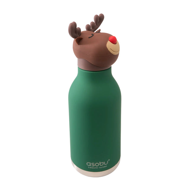 Green water bottle with reindeer top