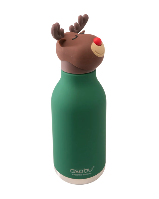 Green water bottle with reindeer top