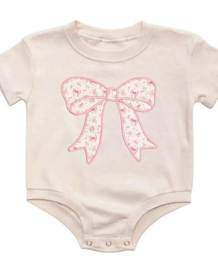 Sweet Wink Ditsy Floral Bow Patch Short Sleeve Romper - Giggles & Glitter