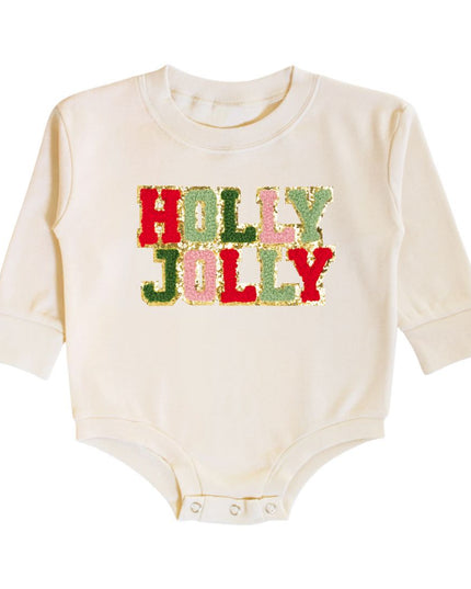Sweet Wink Holly Jolly Patch Christmas Long Sleeve Romper
