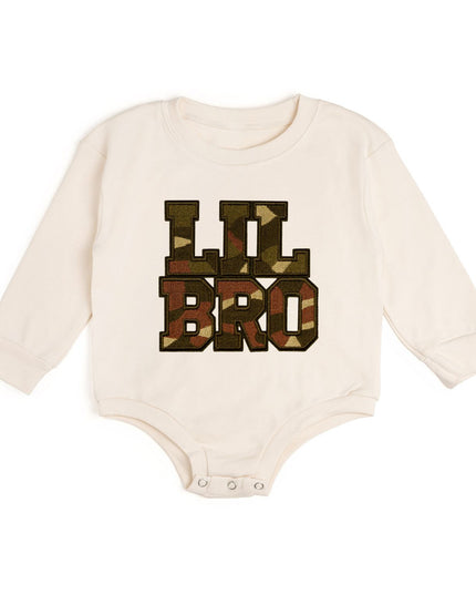 Baby romper with camouflage Lil Bro Patch design