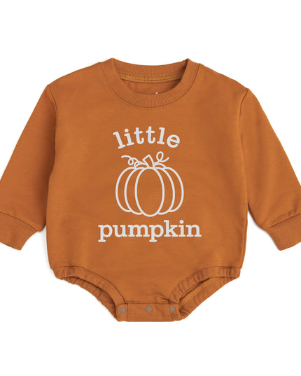 Orange baby romper with 'little pumpkin'  graphic
