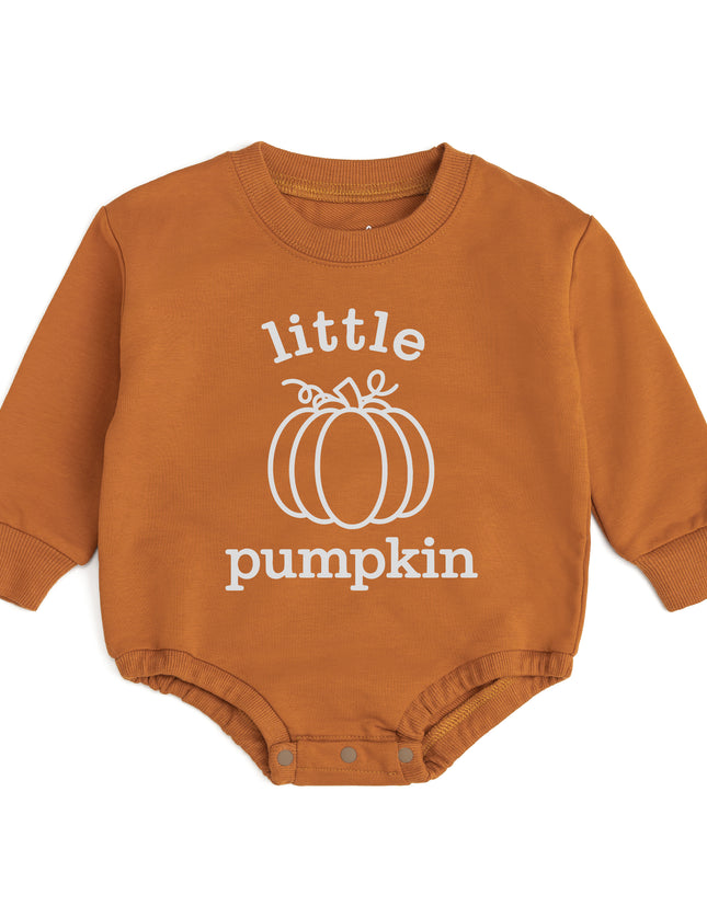 Orange baby romper with 'little pumpkin'  graphic
