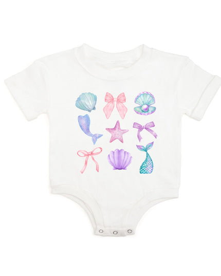 White baby romper with mermaid graphics