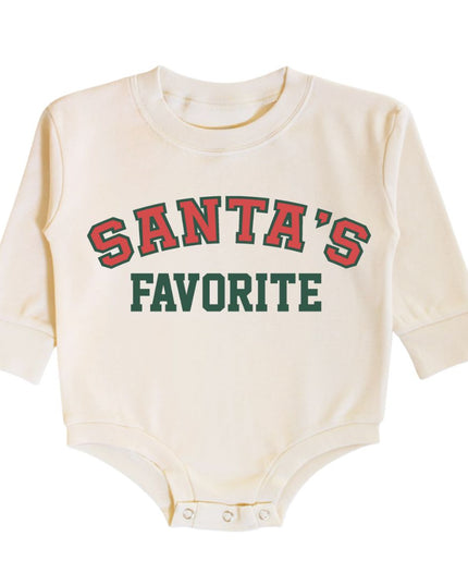 Baby Romper with Santa's Favorite Graphic in Red and Green