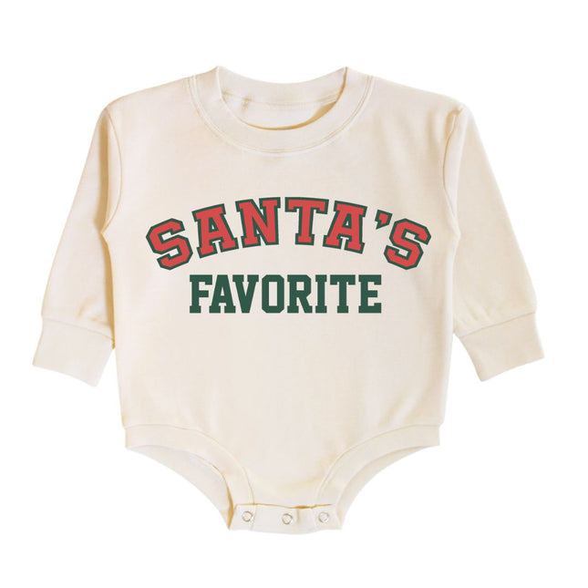 Baby Romper with Santa's Favorite Graphic in Red and Green