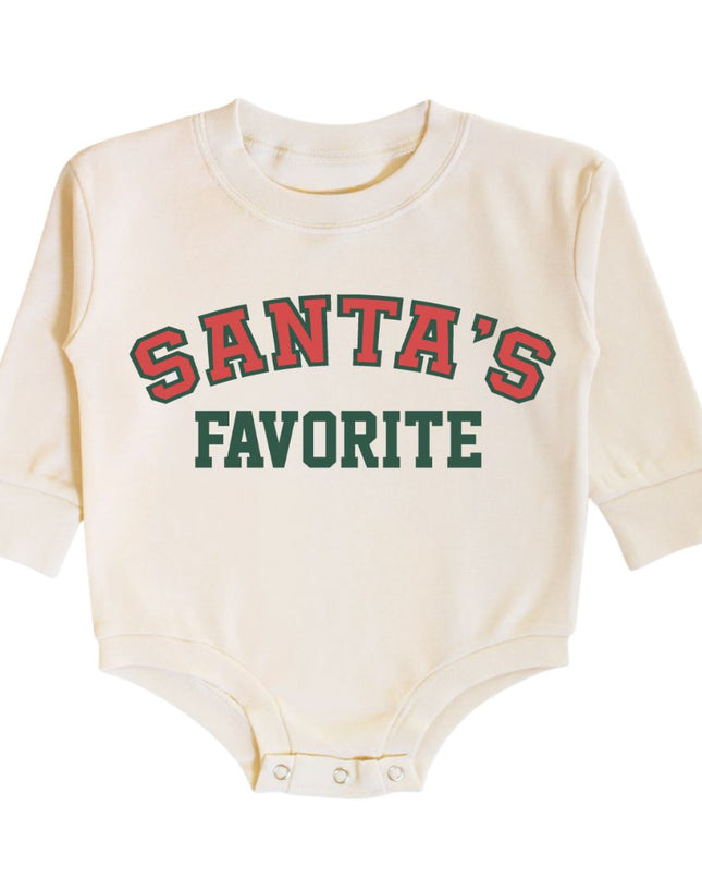 Baby Romper with Santa's Favorite Graphic in Red and Green