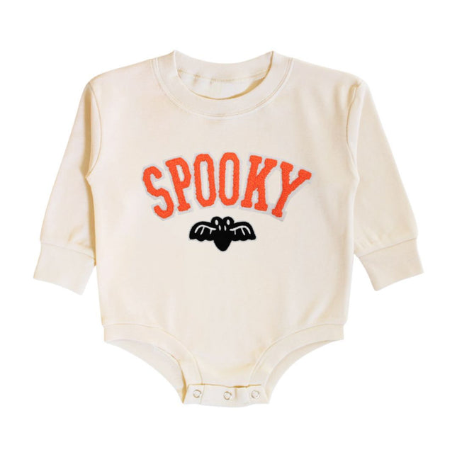 Natural Baby Romper with Spooky Bat Patch