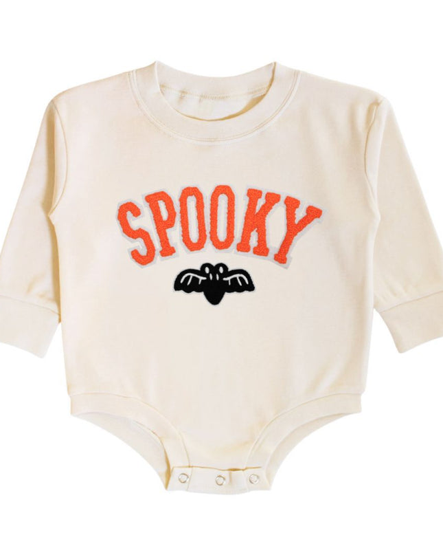 Natural Baby Romper with Spooky Bat Patch