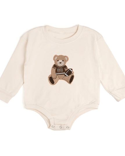Long Sleeve Romper with Teddy Bear Football Patch