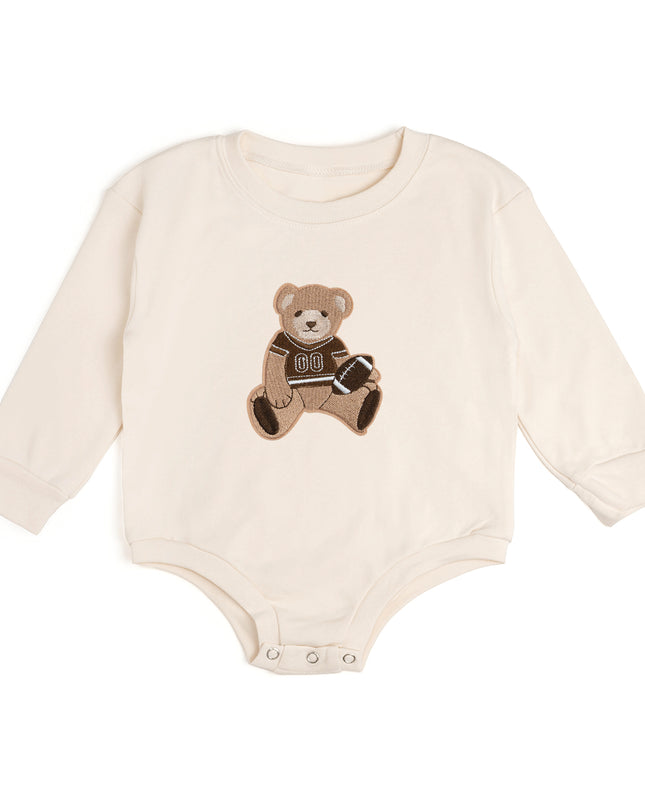 Long Sleeve Romper with Teddy Bear Football Patch