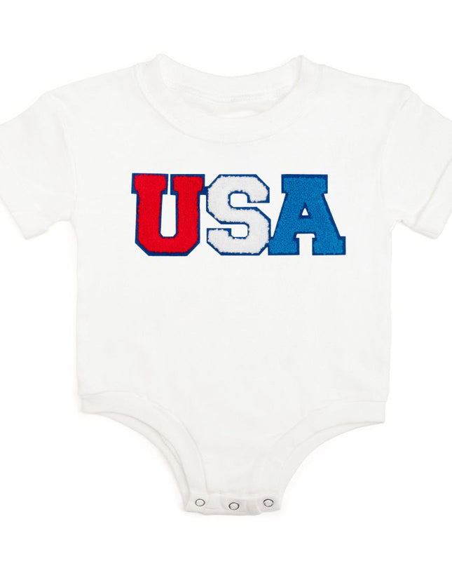 USA Patch Short Sleeve White Romper - Giggles & Glitter