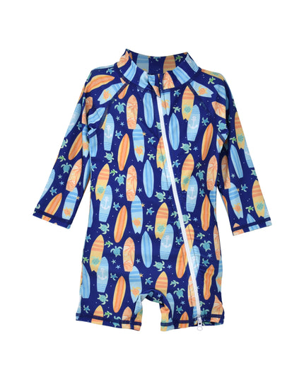 Swimsuit with surfboard and turtle print