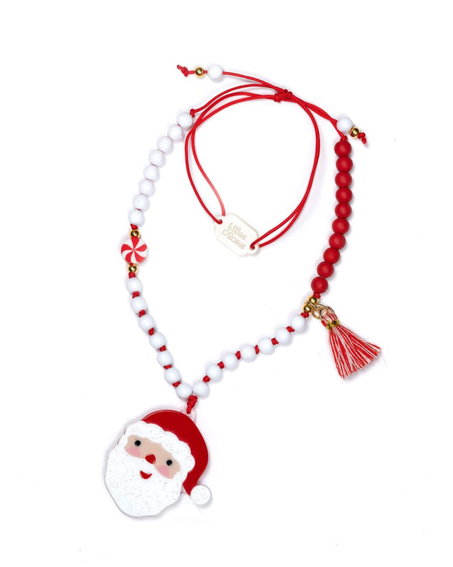 Red  and white beaded Santa Claus Necklace