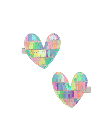 Rainbow Sequin Heart Hair Clips - Set of 2 - Giggles & Glitter