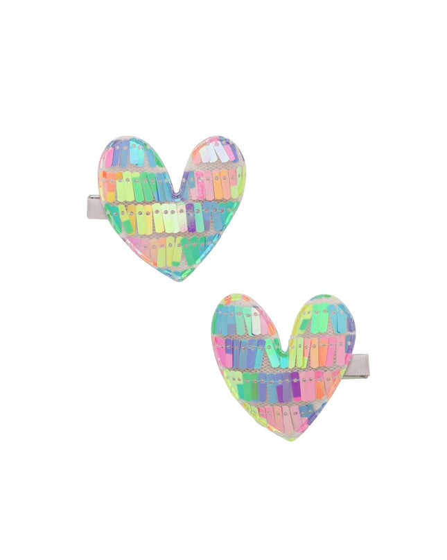 Rainbow Sequin Heart Hair Clips - Set of 2 - Giggles & Glitter