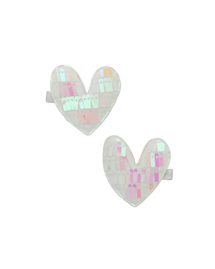 White Sparkle Sequin Heart Hair Clips - Set of 2 - Giggles & Glitter