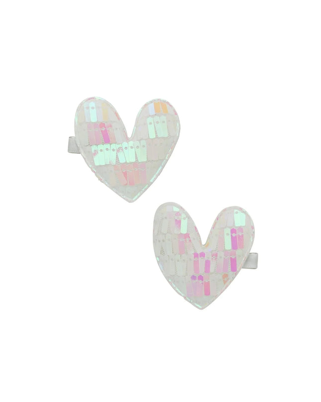White Sparkle Sequin Heart Hair Clips - Set of 2 - Giggles & Glitter