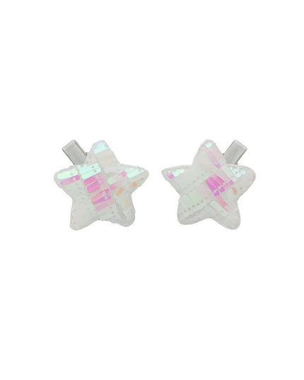 White Sparkle Sequin Star Hair Clips - Set of 2 - Giggles & Glitter