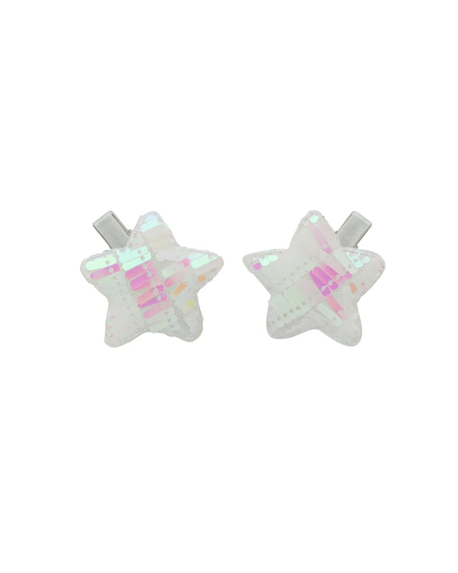 White Sparkle Sequin Star Hair Clips - Set of 2 - Giggles & Glitter