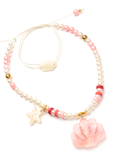 Beaded necklace with pink seashell