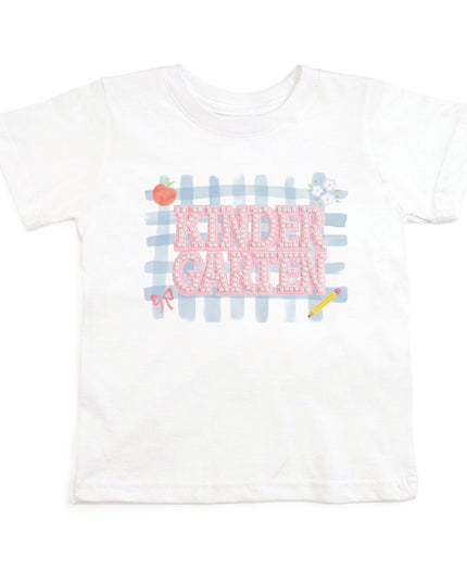White T-Shirt with Kindergarten Pearl Patch