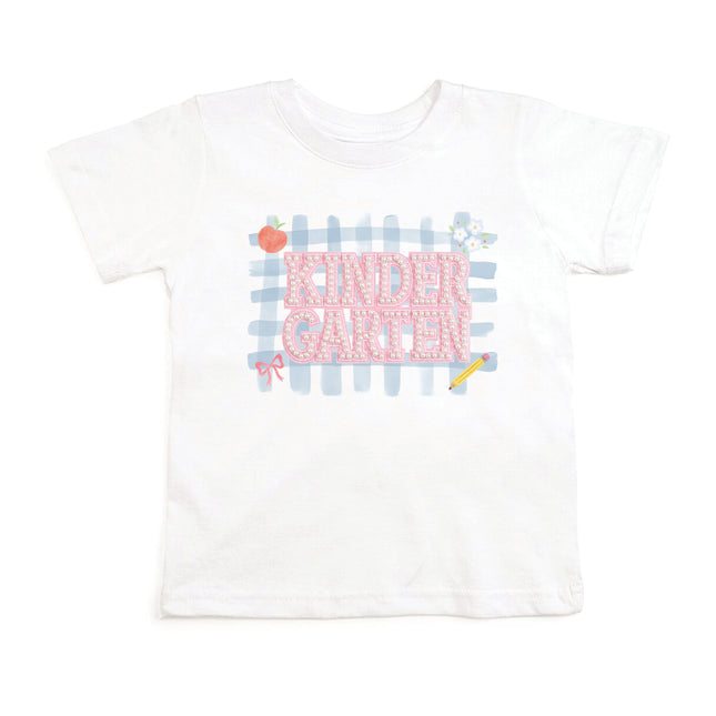White T-Shirt with Kindergarten Pearl Patch