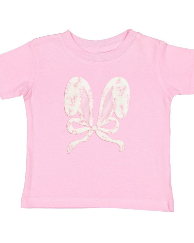 Pink t-shirt with lace bow bunny ears patch