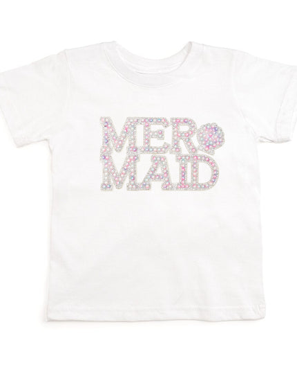 White t-shirt with pearl mermaid patch