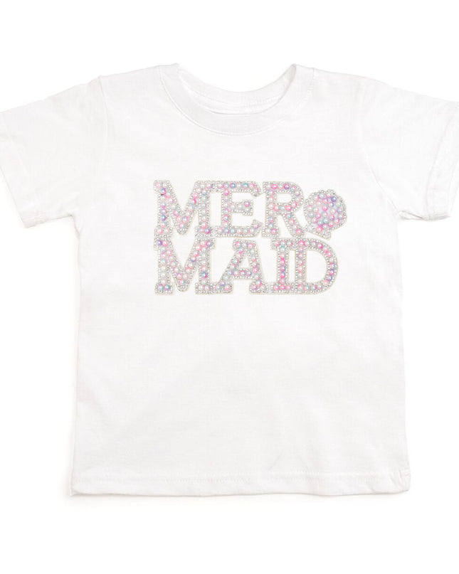 White t-shirt with pearl mermaid patch
