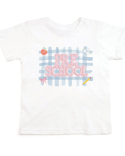 White T-Shirt with Pre-School Pearl Patch