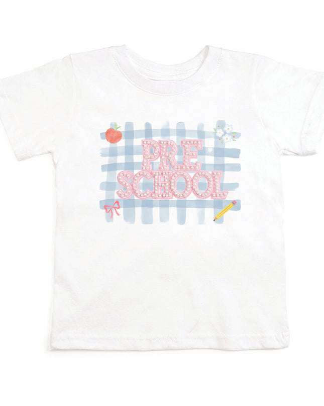 White T-Shirt with Pre-School Pearl Patch