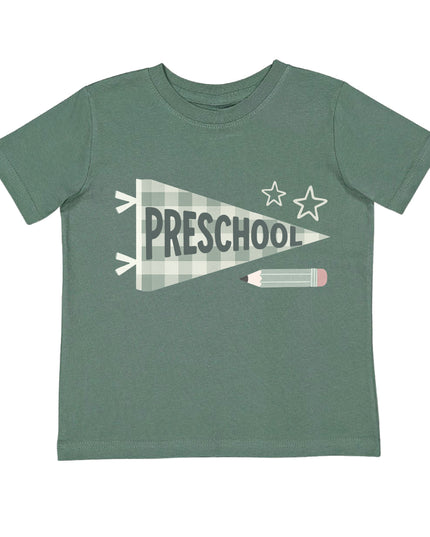 Green t-shirt with 'preschool' banner 
