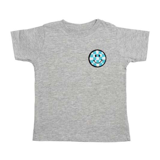 Sweet Wink Smiley Checker Patch Short Sleeve T-Shirt