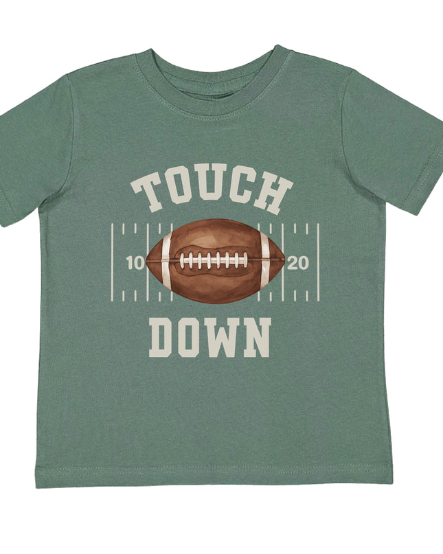 Green t-shirt with touch down football graphic