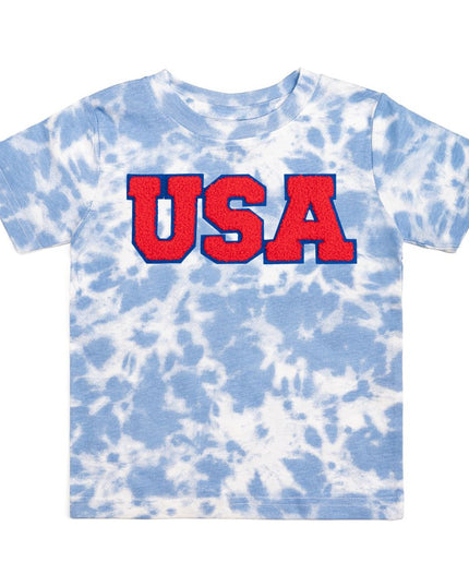 USA Patch Short Sleeve Sky Tie Dye T-Shirt - Giggles & Glitter