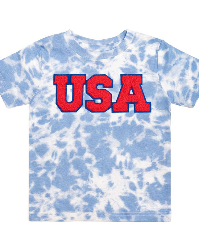 USA Patch Short Sleeve Sky Tie Dye T-Shirt - Giggles & Glitter