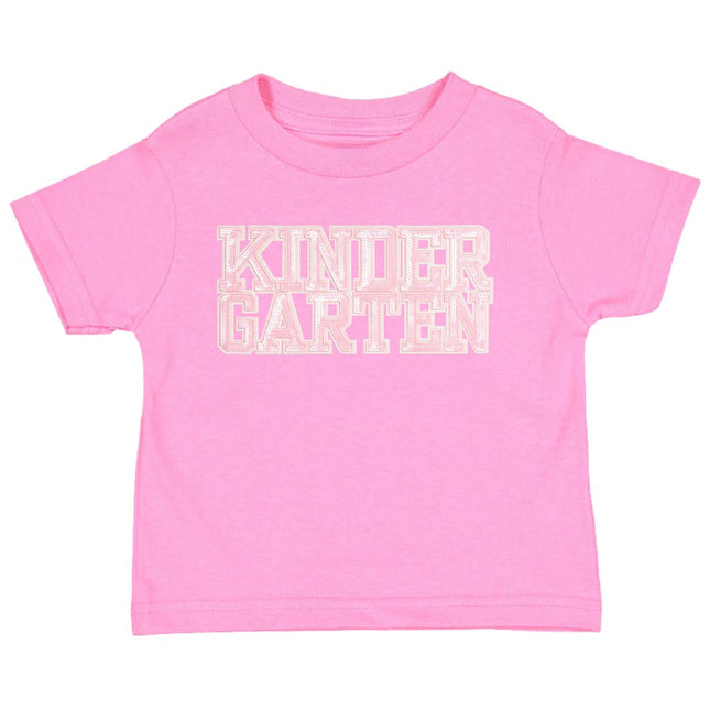 Pink Short Sleeve T-Shirt with Kindergarten Sequin Patch