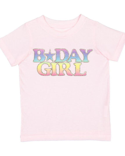 Rainbow Pastel Birthday Girl Patch T-Shirt - Pink - Giggles & Glitter