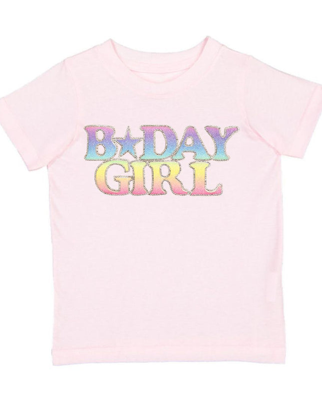 Rainbow Pastel Birthday Girl Patch T-Shirt - Pink - Giggles & Glitter