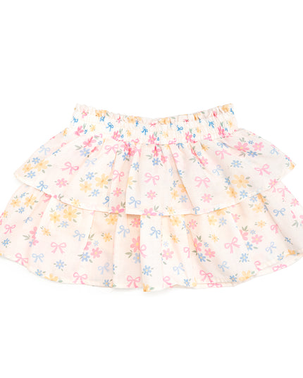 Tiered ivory skort with flowers and bows