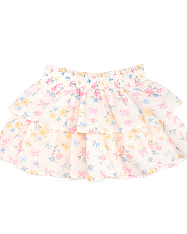 Tiered ivory skort with flowers and bows