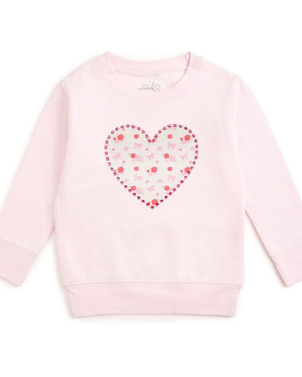 Pink sweatshirt with floral and pearl heart patch