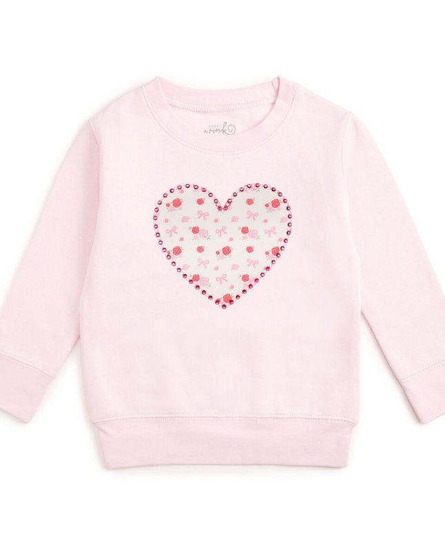 Pink sweatshirt with floral and pearl heart patch