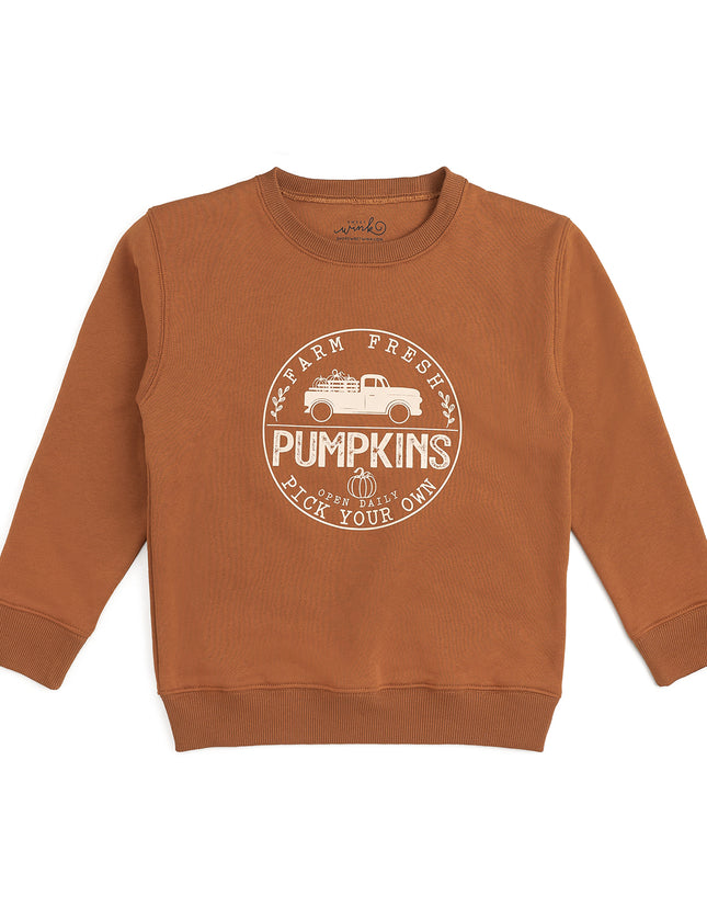 Burnt orange sweatshirt with pumpkin truck graphic