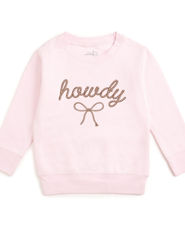 Pink sweatshirt with howdy and bow detail