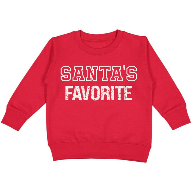 Red sweatshirt with 'Santa's Favorite' graphic