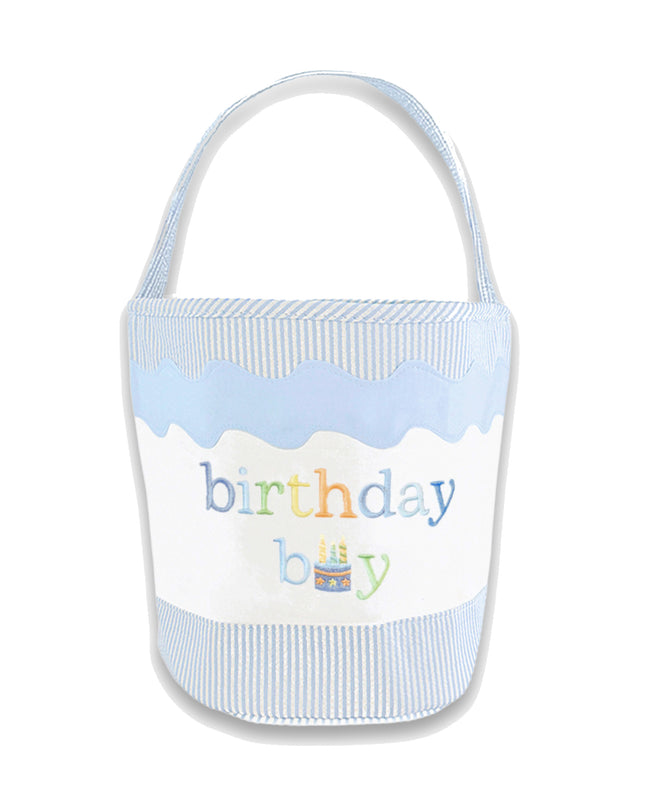 Blue and White Gift Tote with Birthday Boy Embroidery